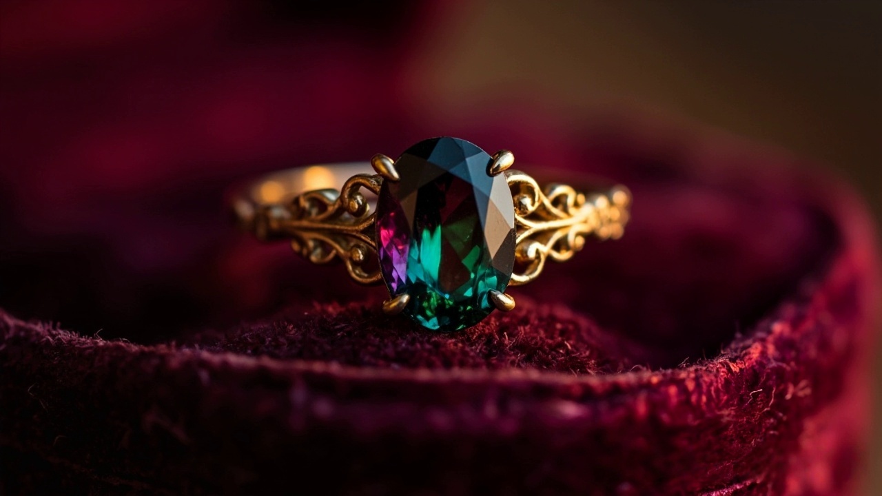 Alexandrite ring showing color shift under different lighting
