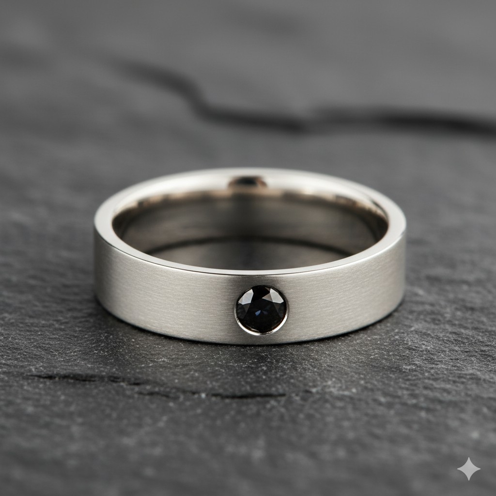 Black diamond solitaire with white diamond halo, custom made for Michael