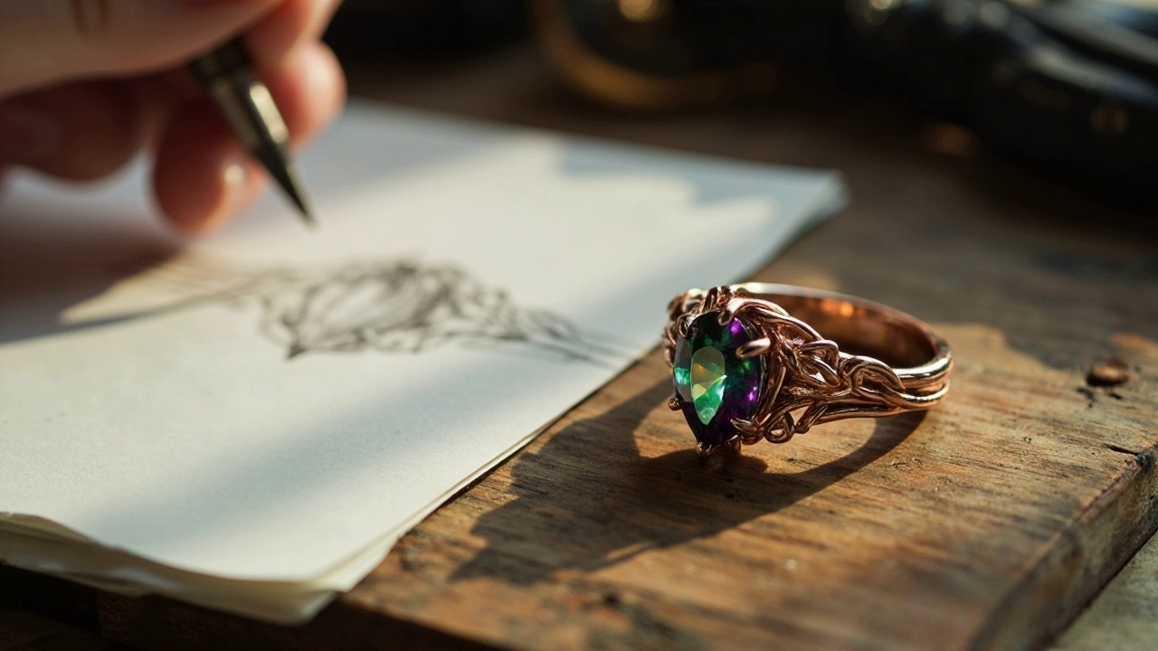 Sketch of a custom alexandrite engagement ring