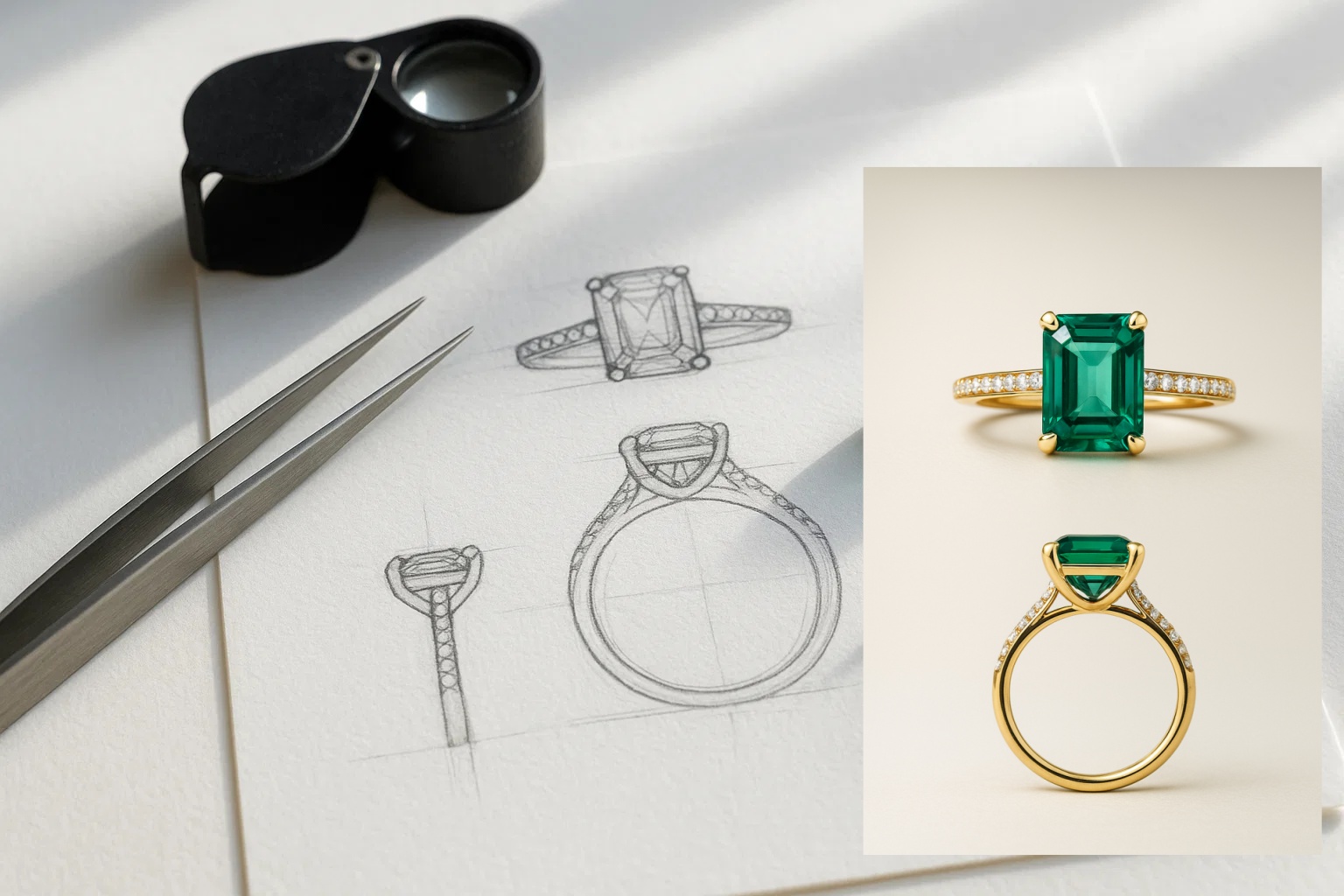 Custom tourmaline ring design sketches