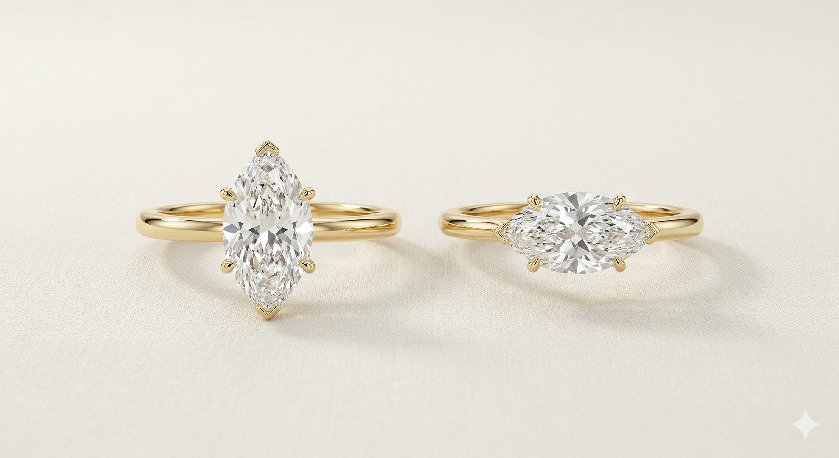 North south and east west marquise engagement ring comparison