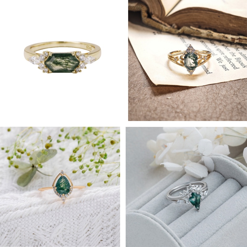 Different customized moss agate ring designs