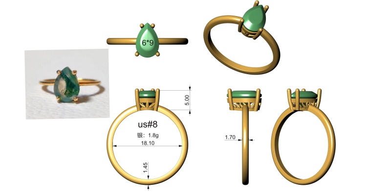 CAD rendering of ring with leaf gallery