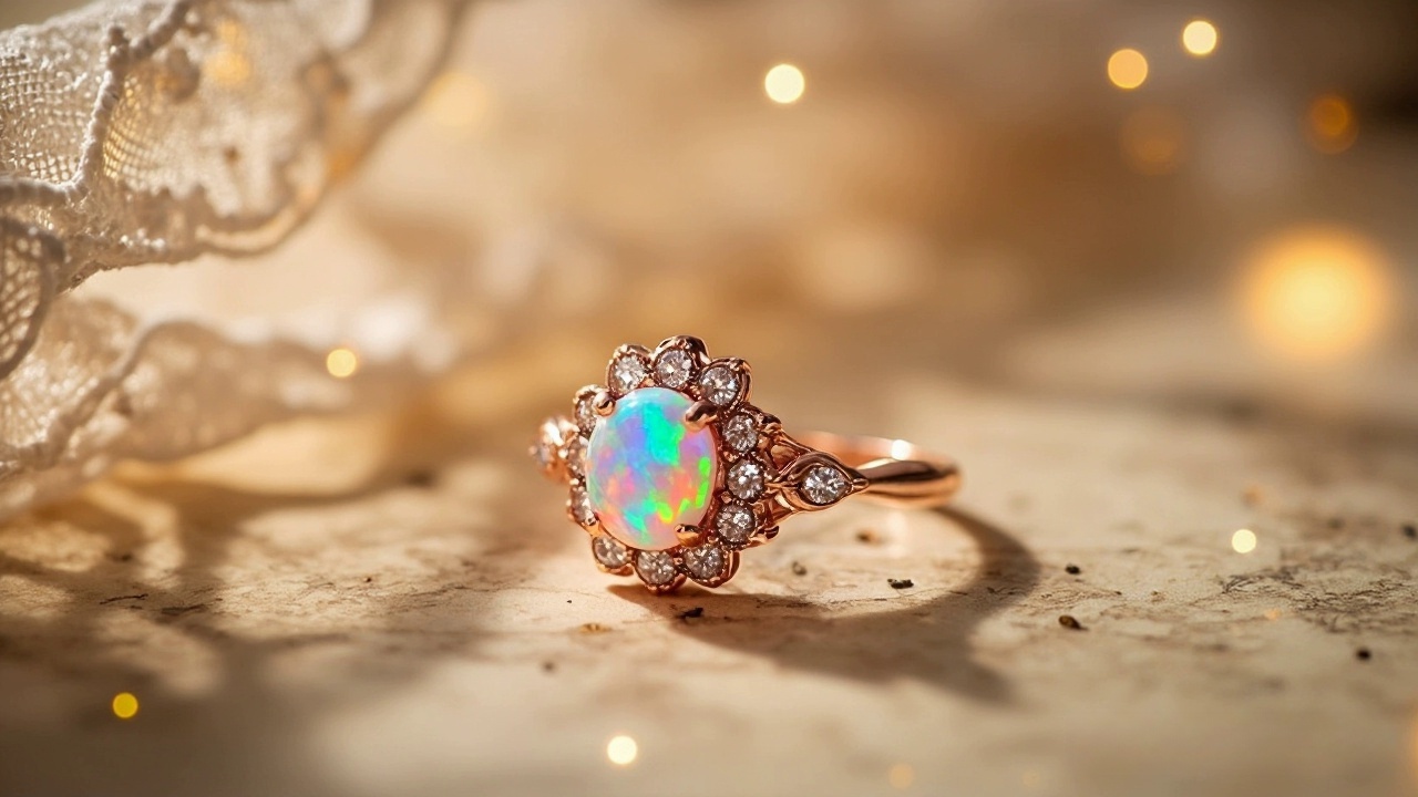 Vintage rose gold opal engagement ring