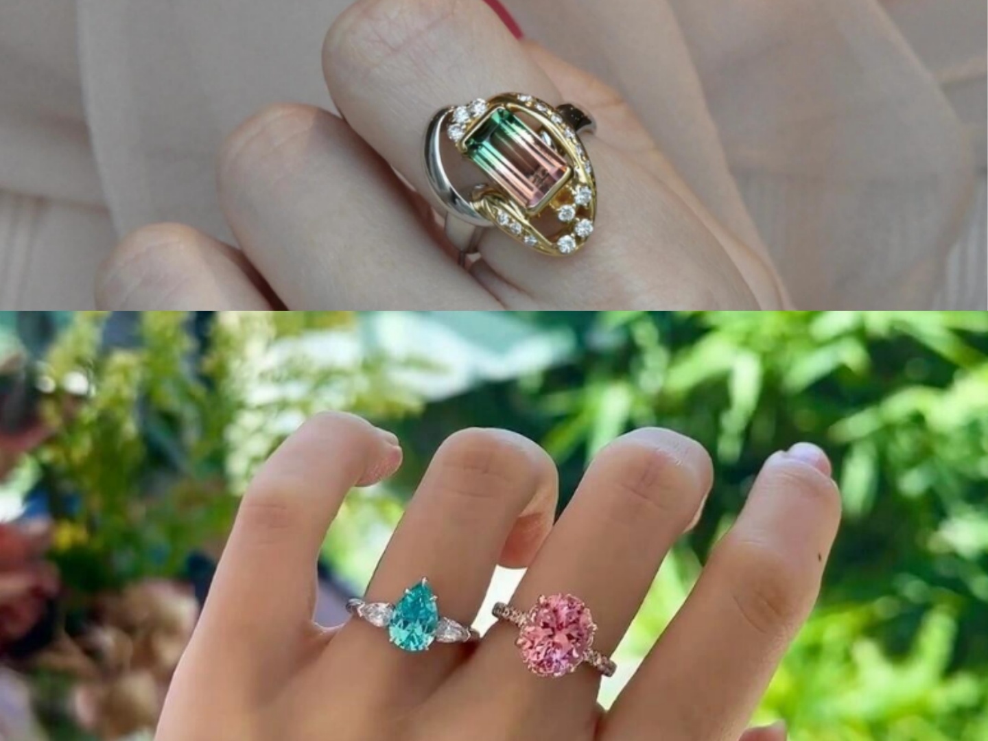 Watermelon vs Paraiba Tourmaline ring styles